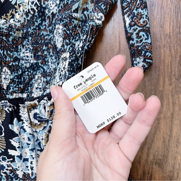 Free People • Let's Smock About It Maxi Slip dress black floral print tiered - Picture 7 of 15